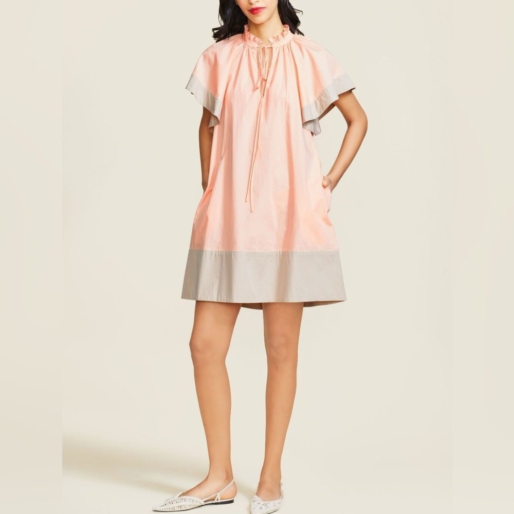 Pearl by Lela Rose Peach Cotton Poplin Flutter Sleeve Tunic Dress | S